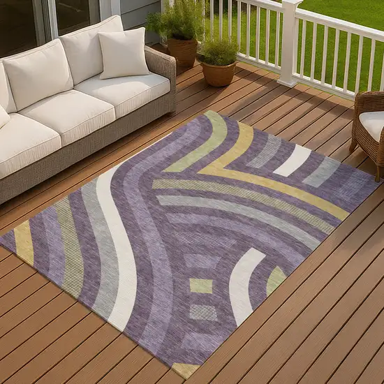Plum And Purple Abstract Washable Indoor Outdoor Area Rug Photo 7