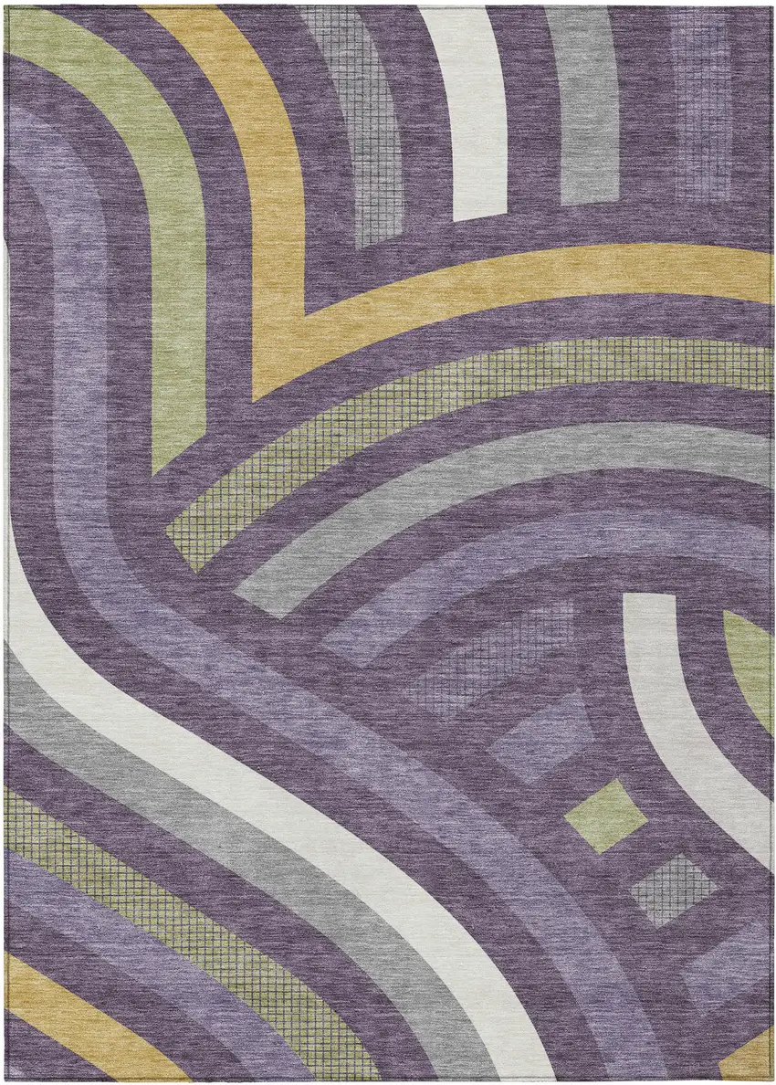 Plum And Purple Abstract Washable Indoor Outdoor Area Rug Photo 1