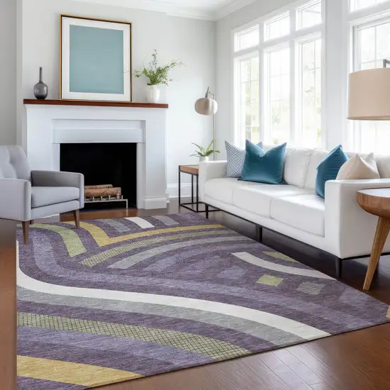 Plum And Purple Abstract Washable Indoor Outdoor Area Rug Photo 6