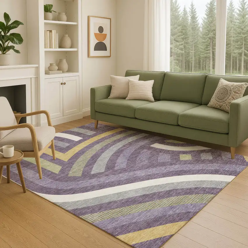 Plum And Purple Abstract Washable Indoor Outdoor Area Rug Photo 5