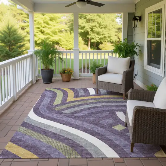 Plum And Purple Abstract Washable Indoor Outdoor Area Rug Photo 4