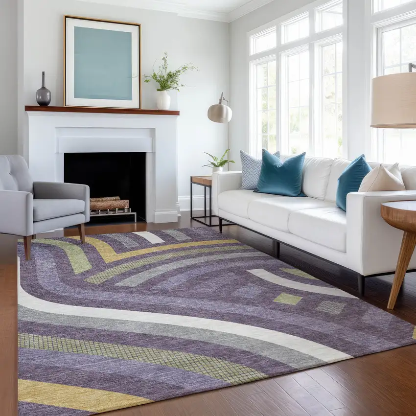 Plum And Purple Abstract Washable Indoor Outdoor Area Rug Photo 6