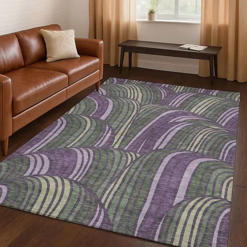 Plum And Purple Abstract Washable Indoor Outdoor Area Rug Photo 5