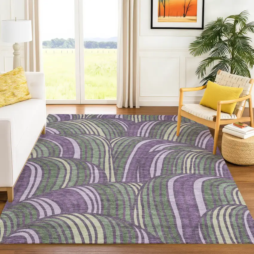 Plum And Purple Abstract Washable Indoor Outdoor Area Rug Photo 6