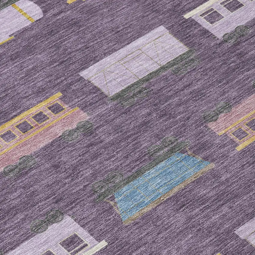 Plum And Purple Abstract Washable Indoor Outdoor Area Rug Photo 5