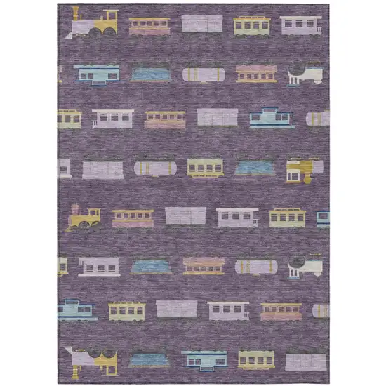 Plum And Purple Abstract Washable Indoor Outdoor Area Rug Photo 2