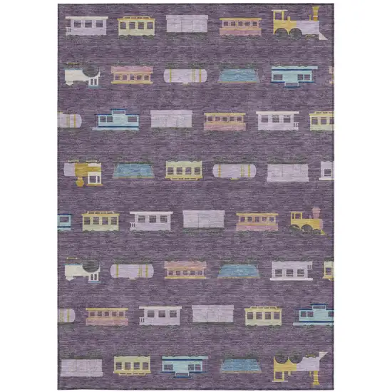 Plum And Purple Abstract Washable Indoor Outdoor Area Rug Photo 3