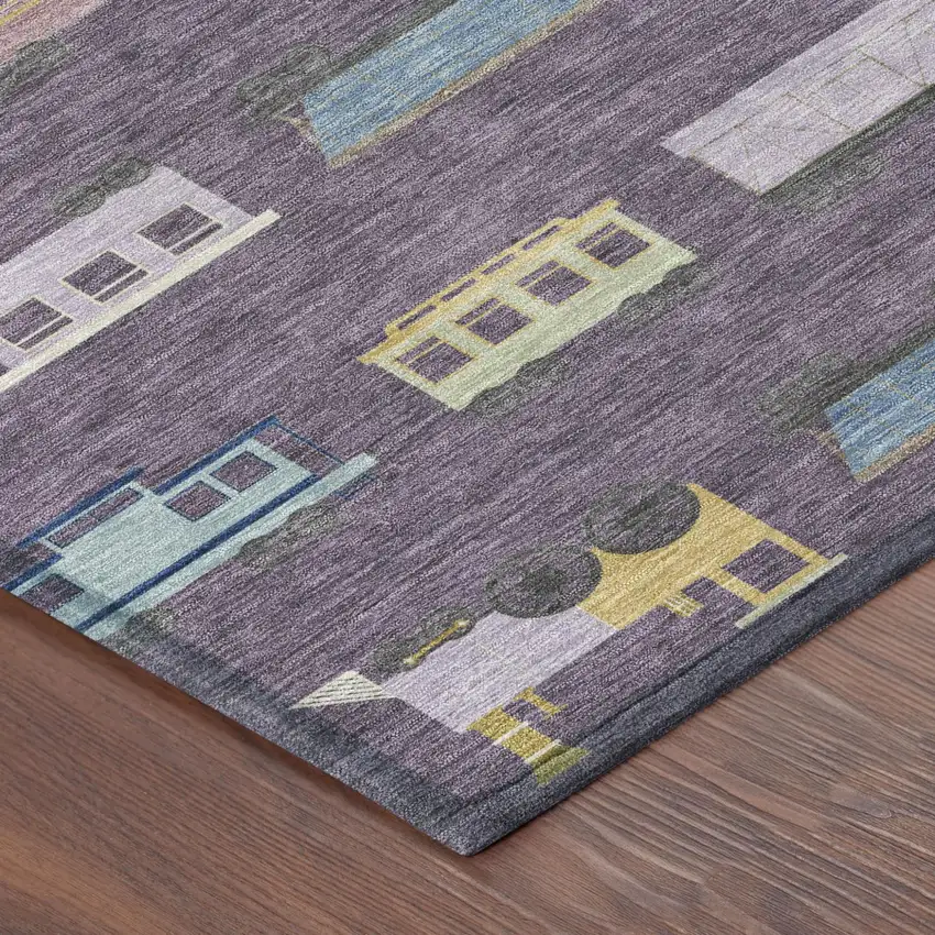 Plum And Purple Abstract Washable Indoor Outdoor Area Rug Photo 4