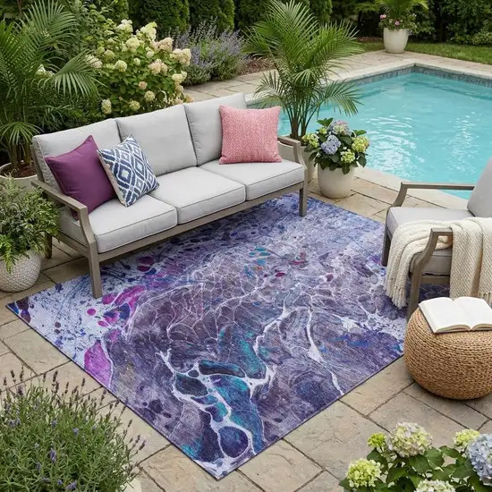 Plum And Purple Abstract Washable Indoor Outdoor Area Rug Photo 1