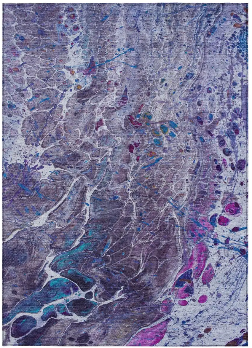 Plum And Purple Abstract Washable Indoor Outdoor Area Rug Photo 4