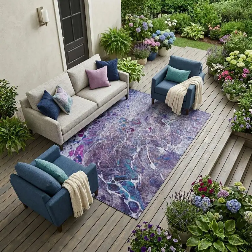 Plum And Purple Abstract Washable Indoor Outdoor Area Rug Photo 1