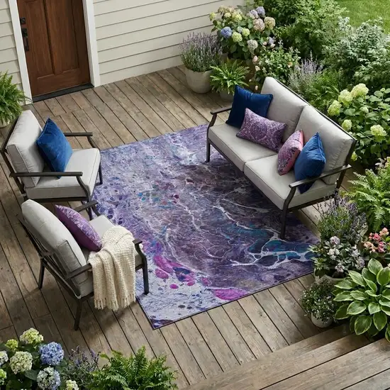 Plum And Purple Abstract Washable Indoor Outdoor Area Rug Photo 1