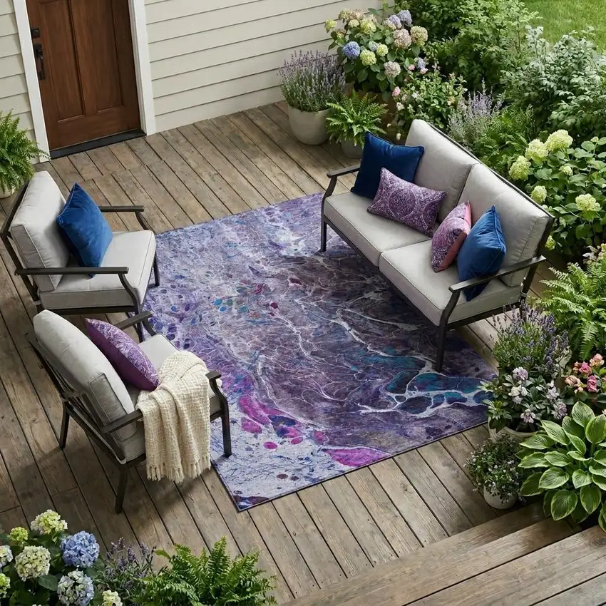 Plum And Purple Abstract Washable Indoor Outdoor Area Rug Photo 1