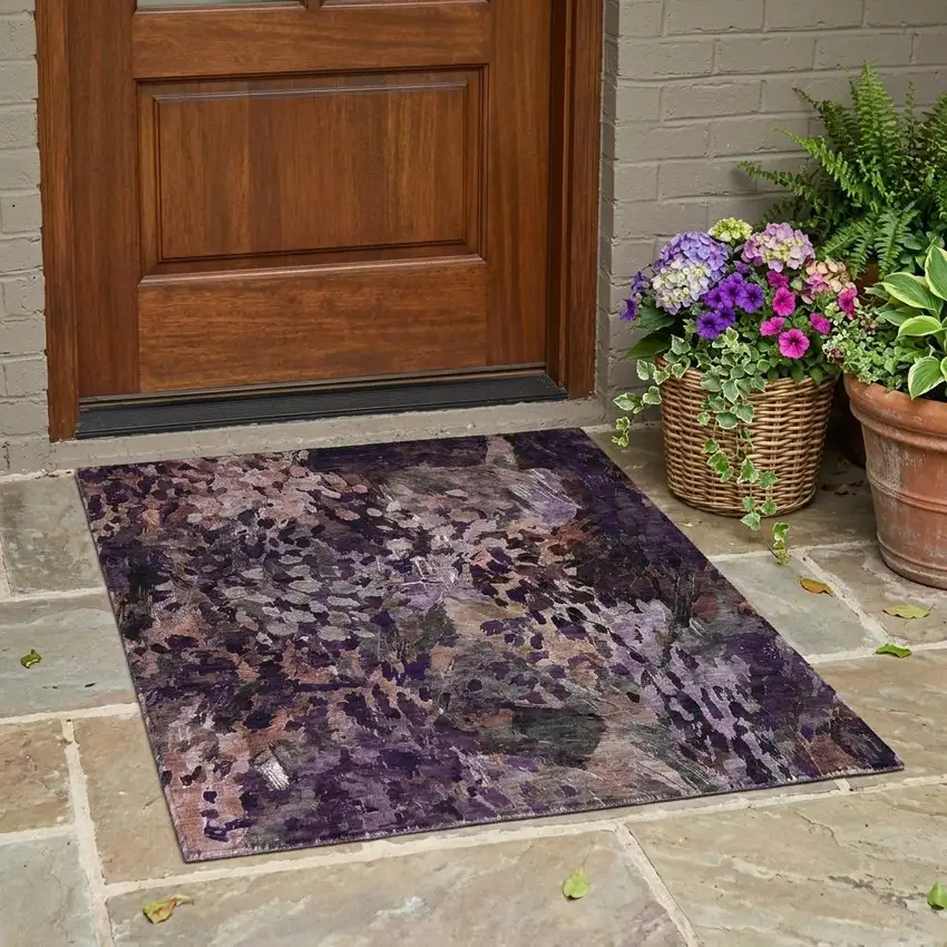 Plum And Purple Abstract Washable Indoor Outdoor Area Rug Photo 1