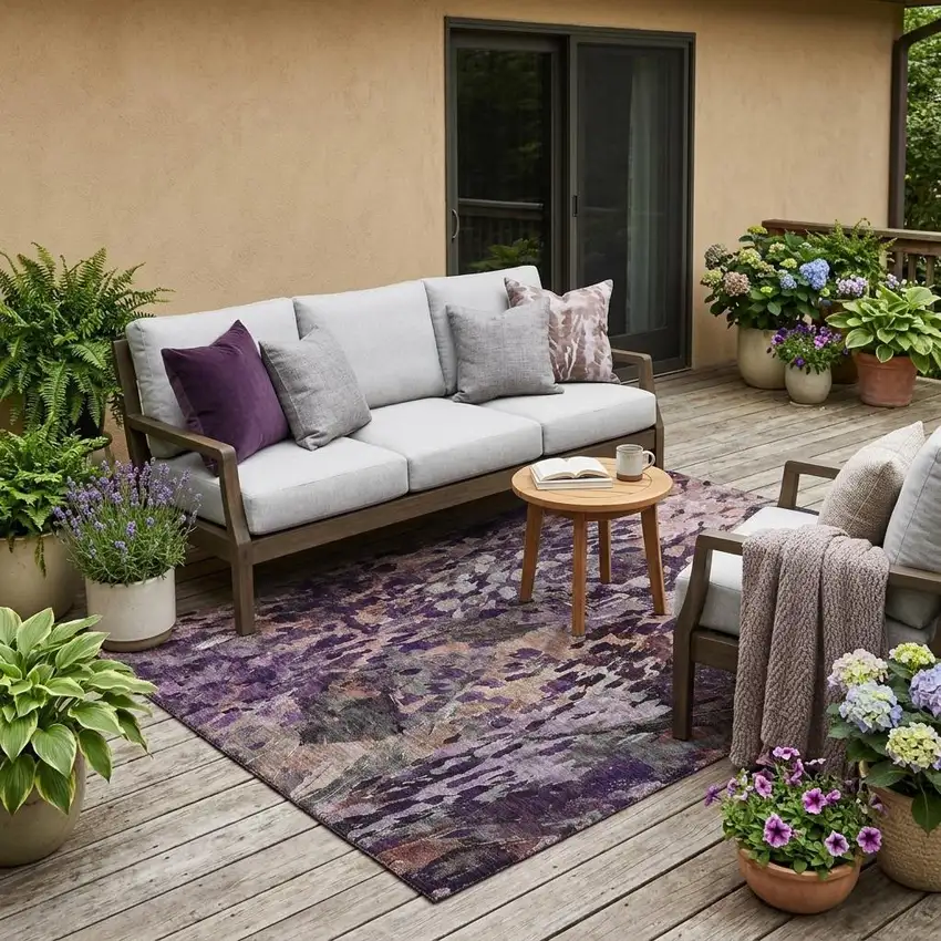 Plum And Purple Abstract Washable Indoor Outdoor Area Rug Photo 1