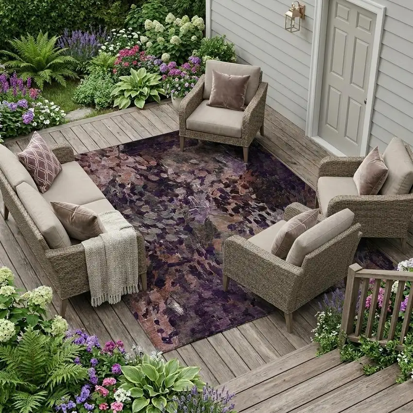Plum And Purple Abstract Washable Indoor Outdoor Area Rug Photo 1