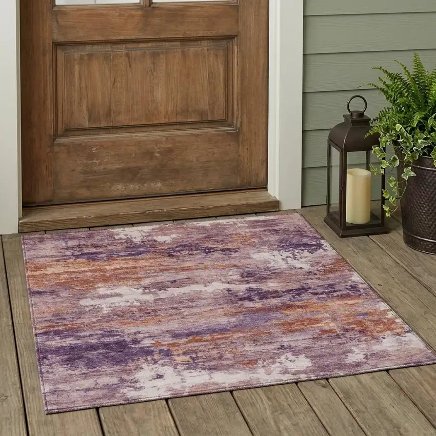 Plum And Purple Abstract Washable Indoor Outdoor Area Rug Photo 1