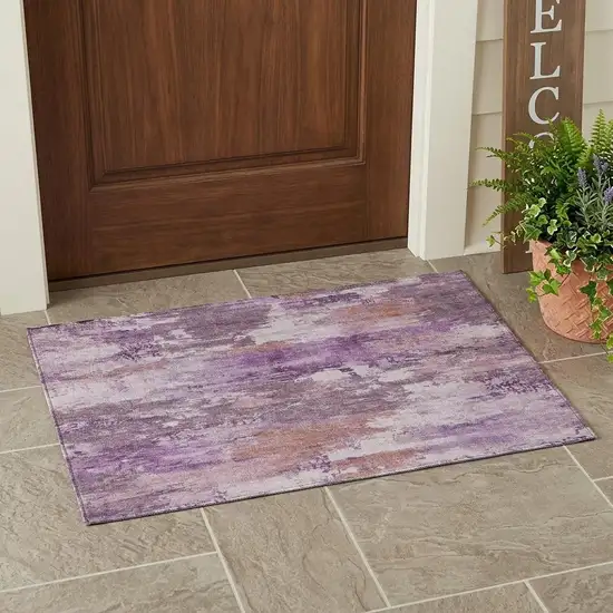 Plum And Purple Abstract Washable Indoor Outdoor Area Rug Photo 1