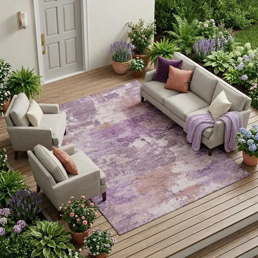 Plum And Purple Abstract Washable Indoor Outdoor Area Rug Photo 1
