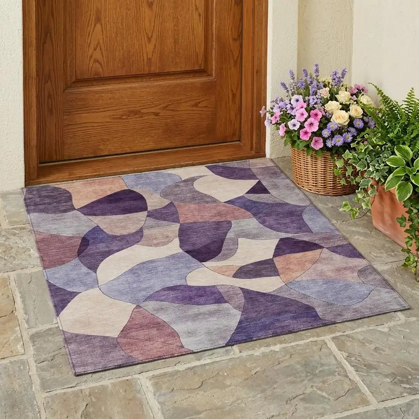 Plum And Purple Abstract Washable Indoor Outdoor Area Rug Photo 1