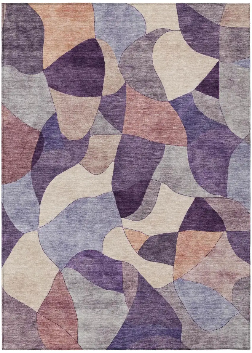 Plum And Purple Abstract Washable Indoor Outdoor Area Rug Photo 2