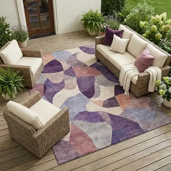 Plum And Purple Abstract Washable Indoor Outdoor Area Rug Photo 1