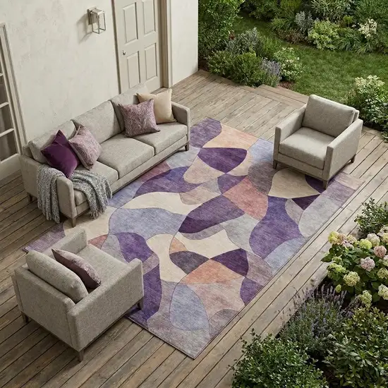 Plum And Purple Abstract Washable Indoor Outdoor Area Rug Photo 1