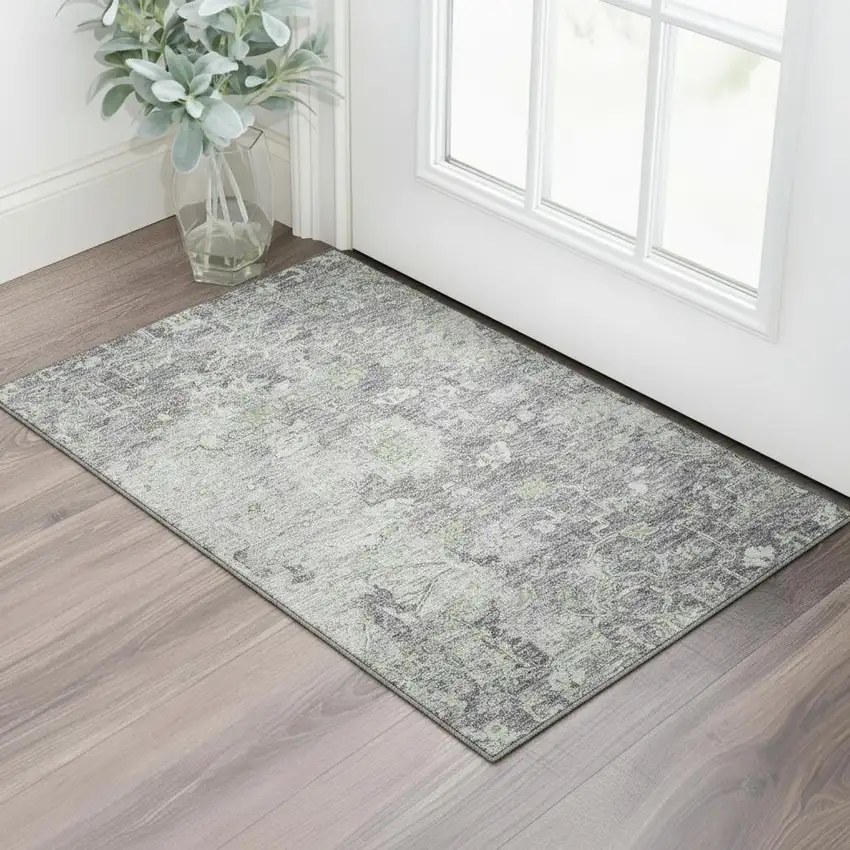 Plum And Purple Floral Washable Area Rug With UV Protection Photo 1