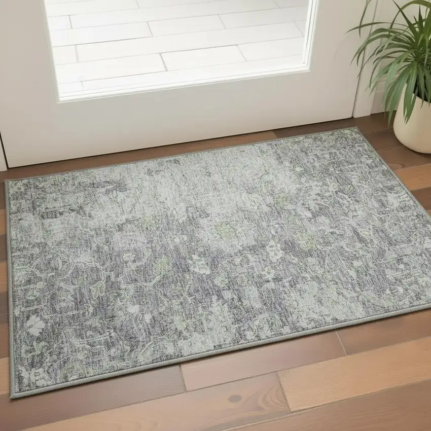 Plum And Purple Floral Washable Area Rug With UV Protection Photo 2