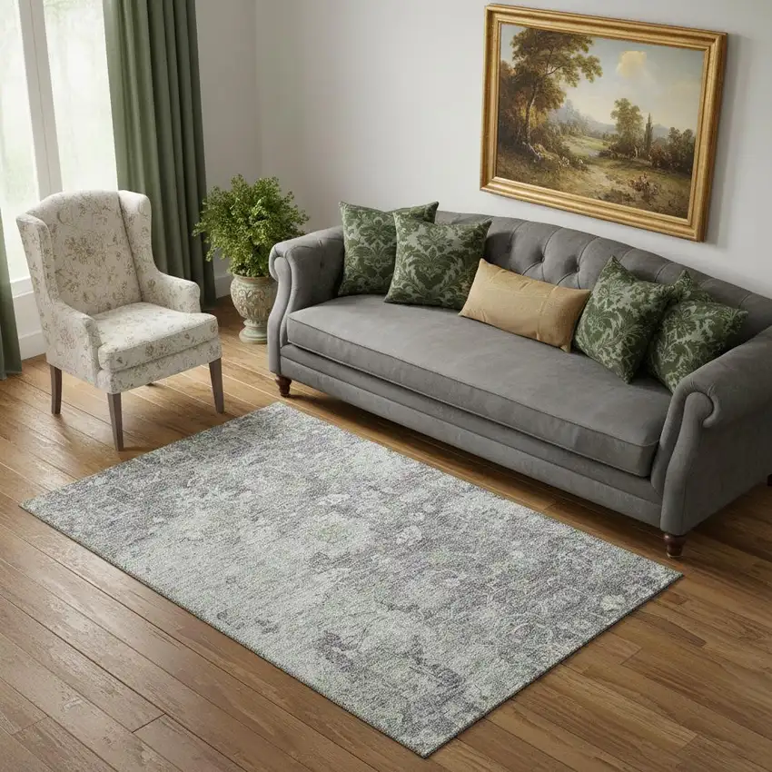 Plum And Purple Floral Washable Area Rug With UV Protection Photo 1