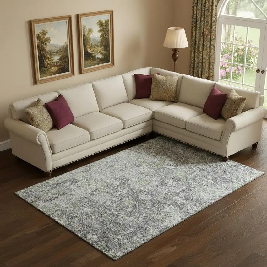 Plum And Purple Floral Washable Area Rug With UV Protection Photo 1