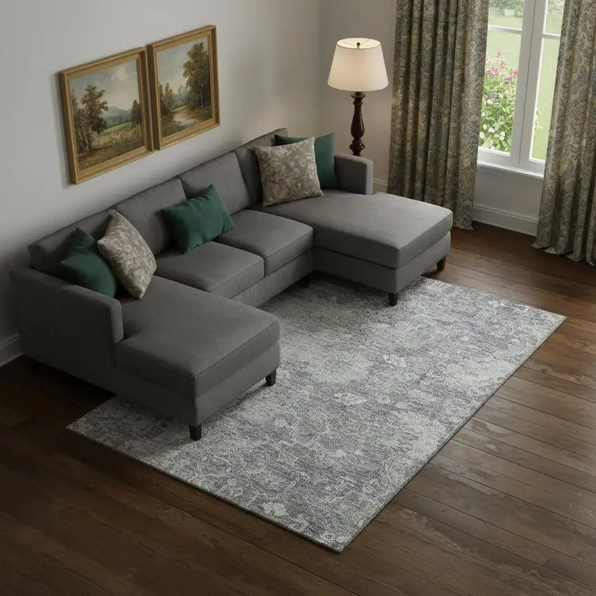 Plum And Purple Floral Washable Area Rug With UV Protection Photo 1