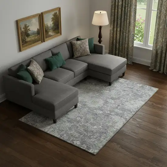 Plum And Purple Floral Washable Area Rug With UV Protection Photo 1