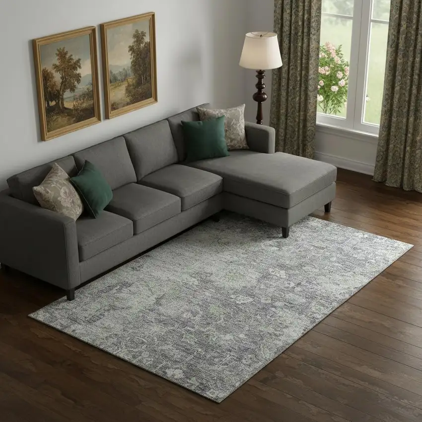 Plum And Purple Floral Washable Area Rug With UV Protection Photo 1