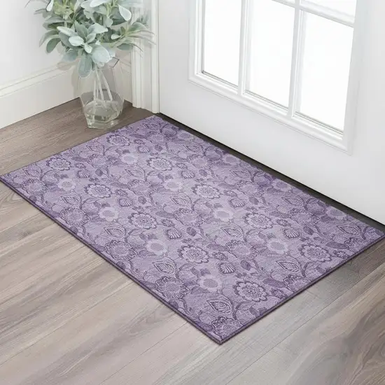 Plum And Purple Floral Washable Area Rug With UV Protection Photo 2