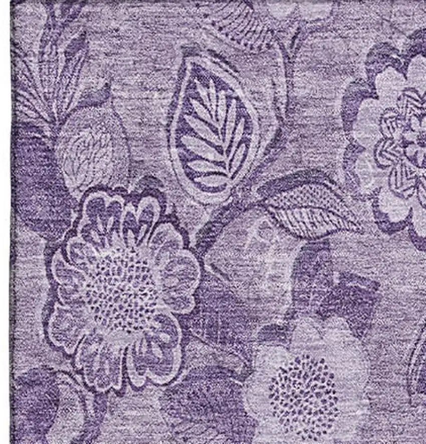 Plum And Purple Floral Washable Area Rug With UV Protection Photo 3