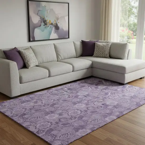 Plum And Purple Floral Washable Area Rug With UV Protection Photo 2