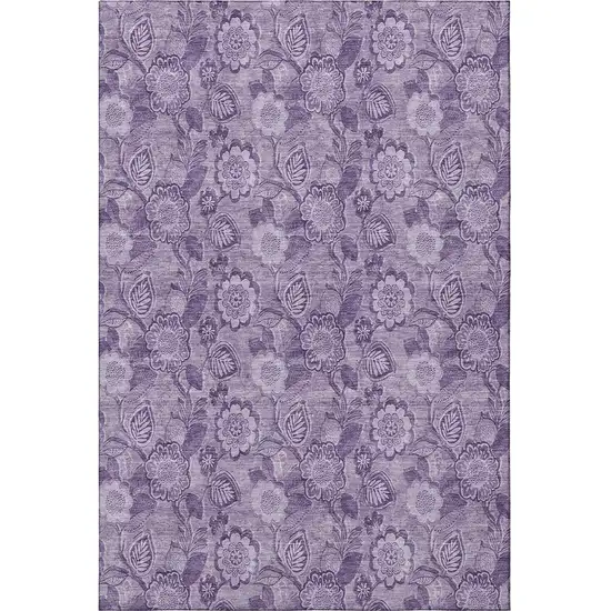 Plum And Purple Floral Washable Area Rug With UV Protection Photo 4