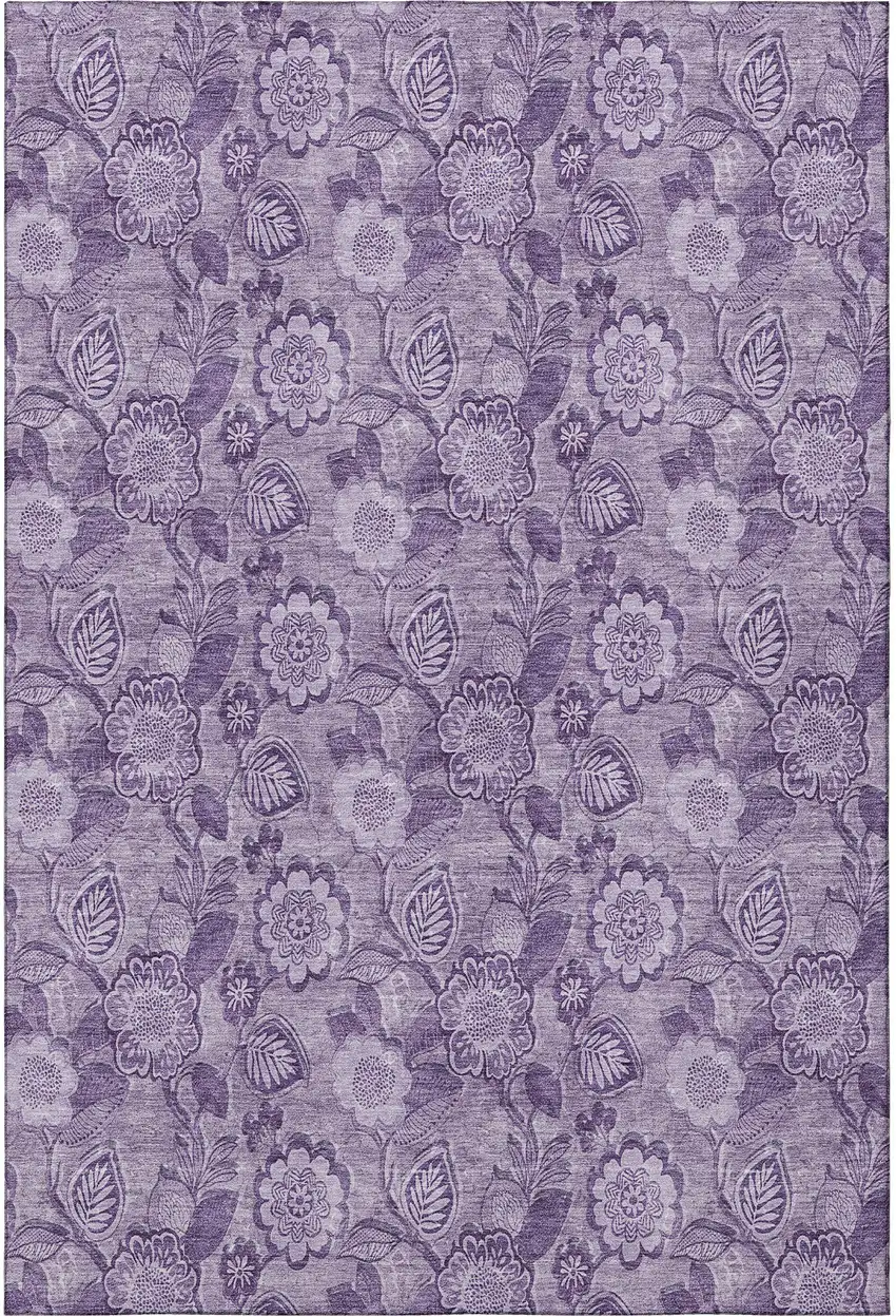 Plum And Purple Floral Washable Area Rug With UV Protection Photo 4