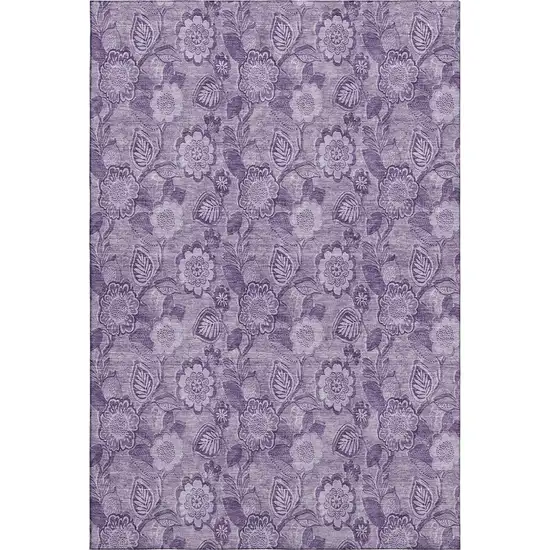 Plum And Purple Floral Washable Area Rug With UV Protection Photo 1