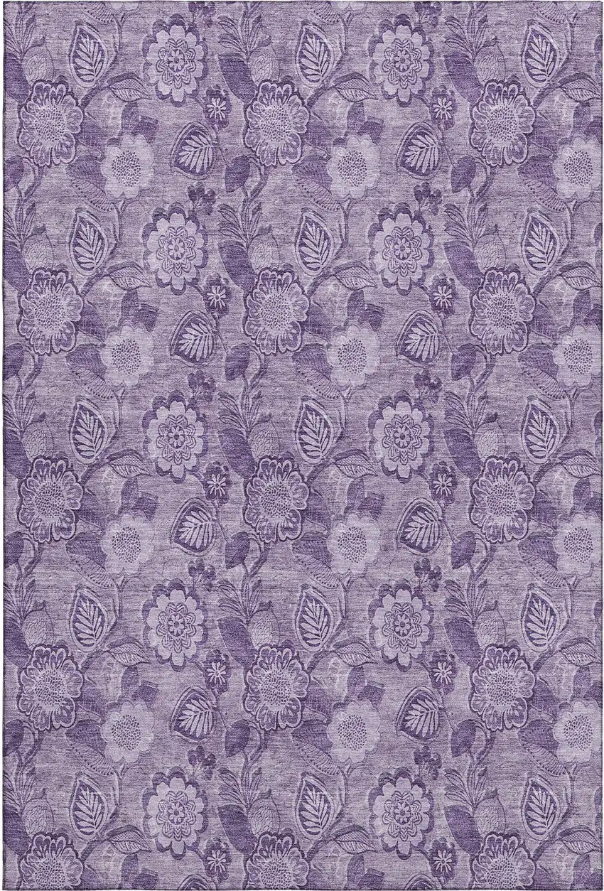 Plum And Purple Floral Washable Area Rug With UV Protection Photo 1