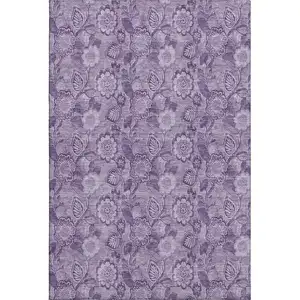 Photo of Plum And Purple Floral Washable Area Rug With UV Protection