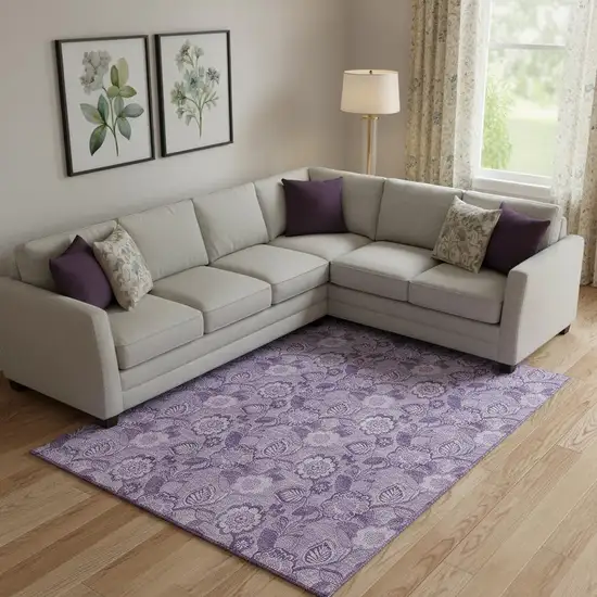 Plum And Purple Floral Washable Area Rug With UV Protection Photo 2