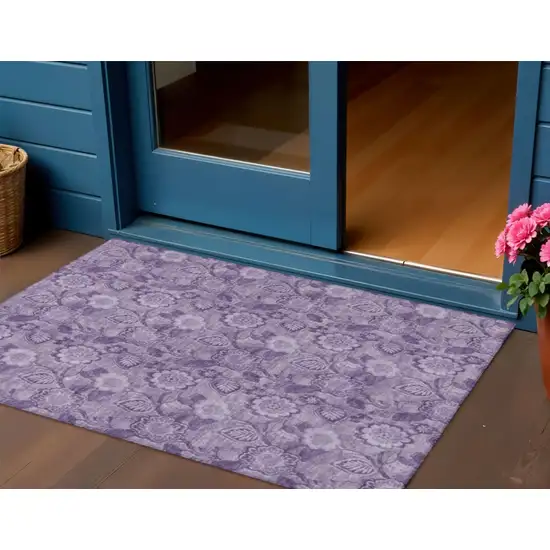 Plum And Purple Floral Washable Indoor Outdoor Area Rug Photo 2
