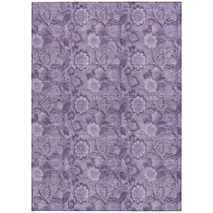 Photo of Plum And Purple Floral Washable Indoor Outdoor Area Rug