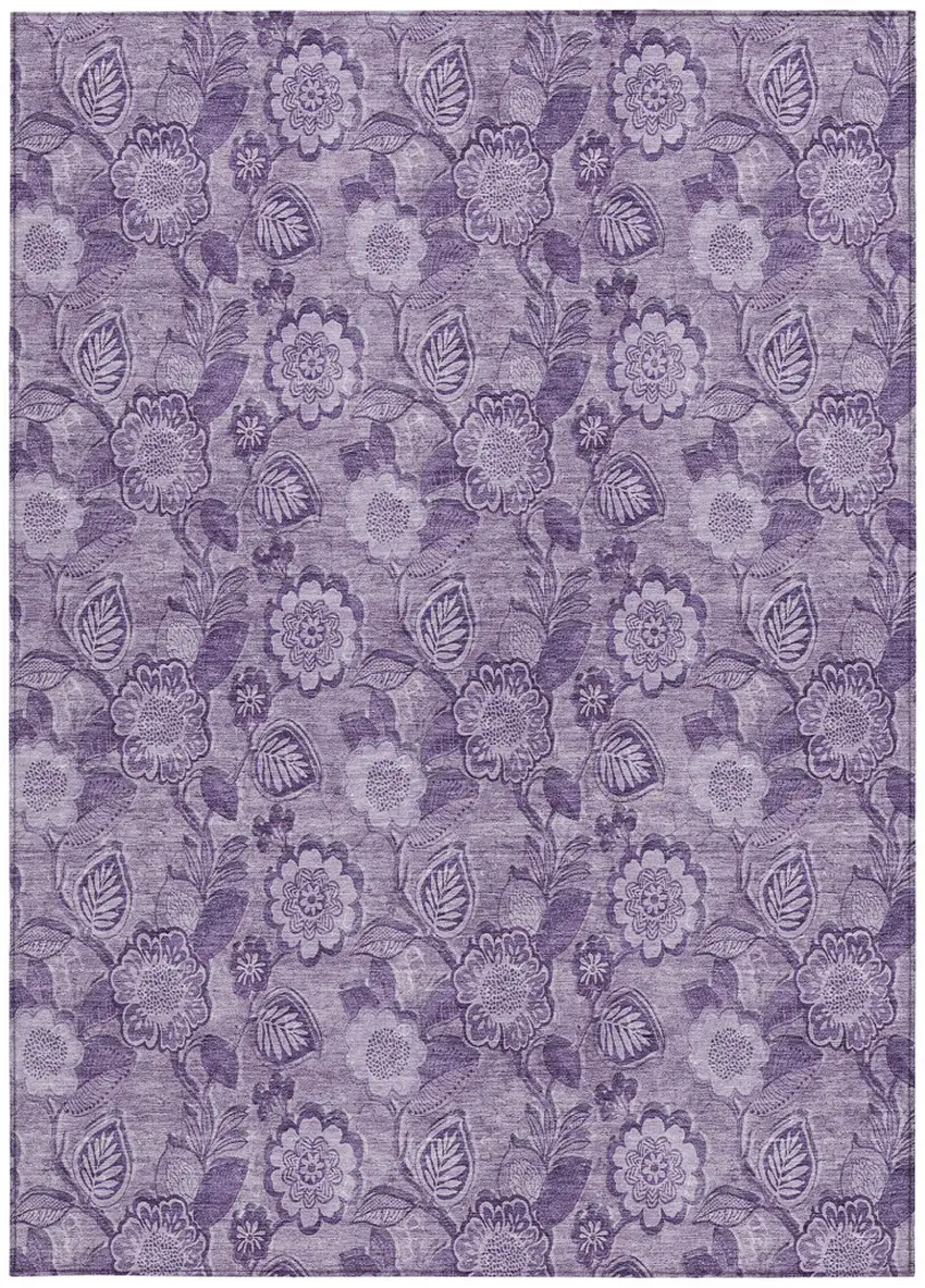 Plum And Purple Floral Washable Indoor Outdoor Area Rug Photo 1