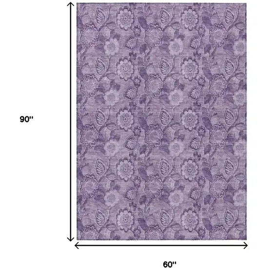 Plum And Purple Floral Washable Indoor Outdoor Area Rug Photo 9