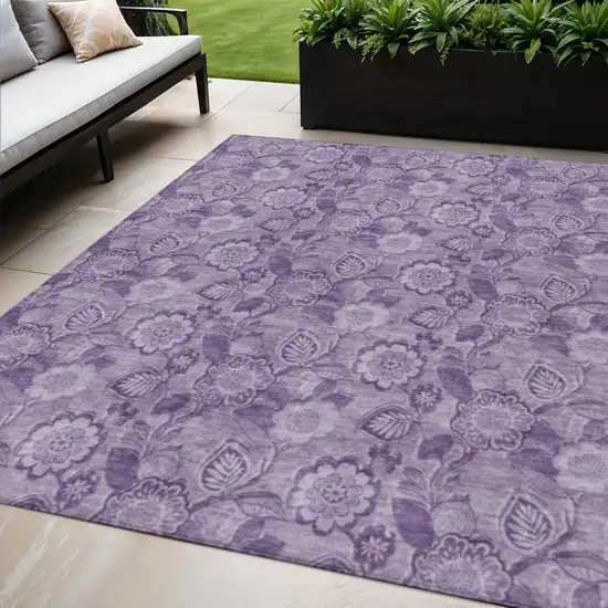 Plum And Purple Floral Washable Indoor Outdoor Area Rug Photo 2