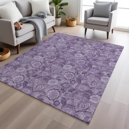 Plum And Purple Floral Washable Indoor Outdoor Area Rug Photo 5