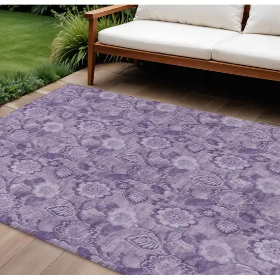 Plum And Purple Floral Washable Indoor Outdoor Area Rug Photo 2